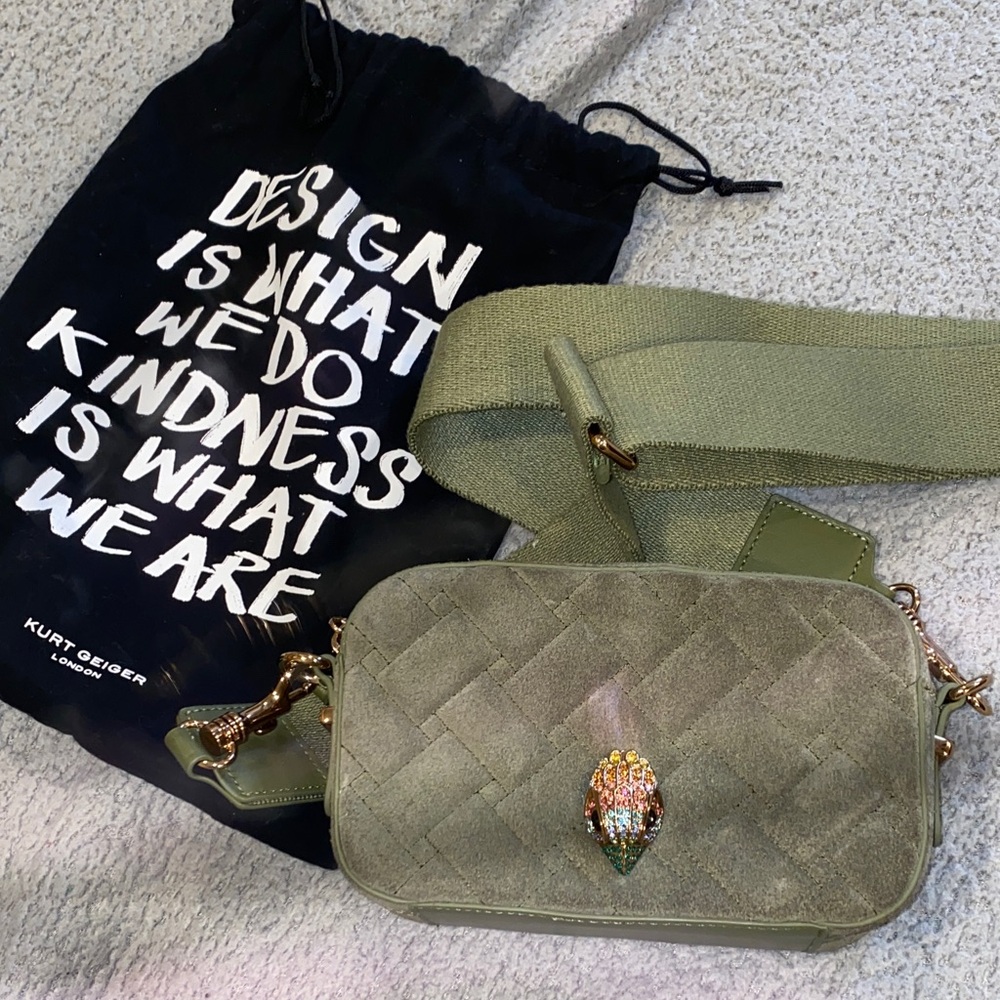 NWT KURT GEIGER SUEDE GREEN/RAINBOW RHINESTONE CROSSBODY BAG